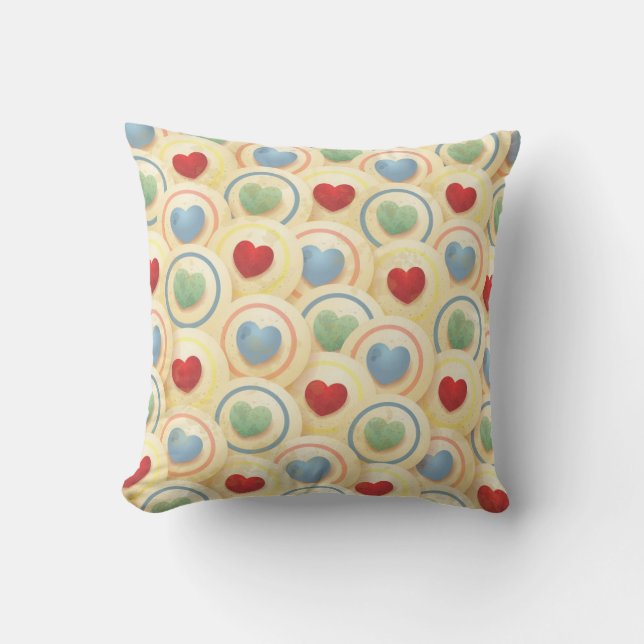 Hearts pattern in vintage style throw pillow (Front)