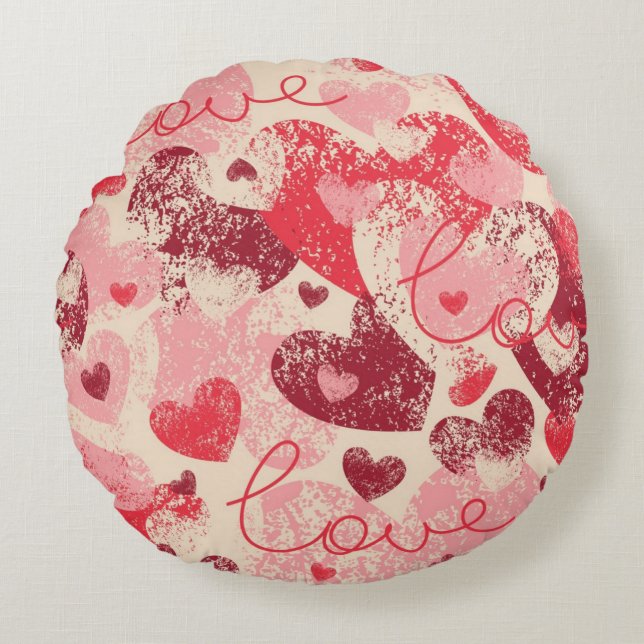 Hearts pattern round pillow (Front)