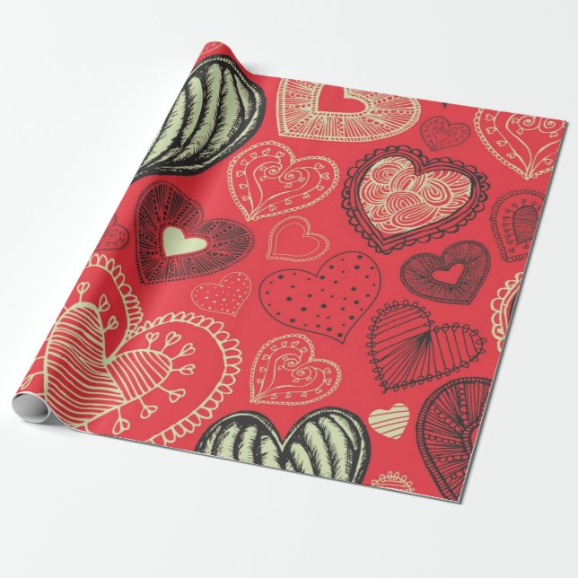 Hearts pattern wrapping paper (Unrolled)
