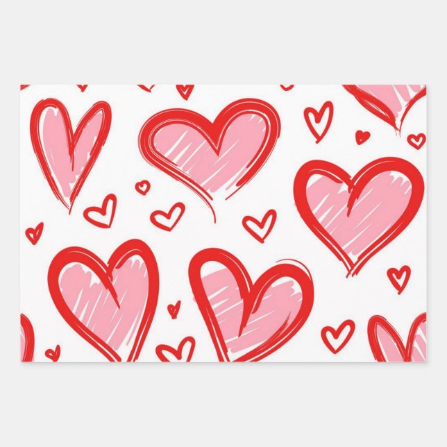 Hearts pattern wrapping paper sheet (Front)