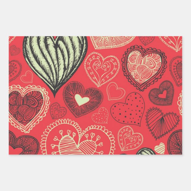 Hearts pattern wrapping paper sheet (Front)