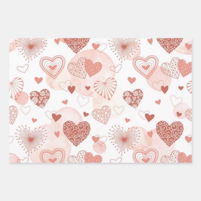 Hearts pattern wrapping paper sheet (Front)