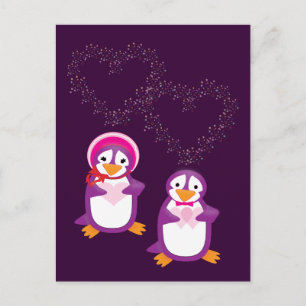 Hearts & Penguins Postcard