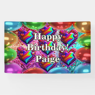Hearts Personalized character birthday banner