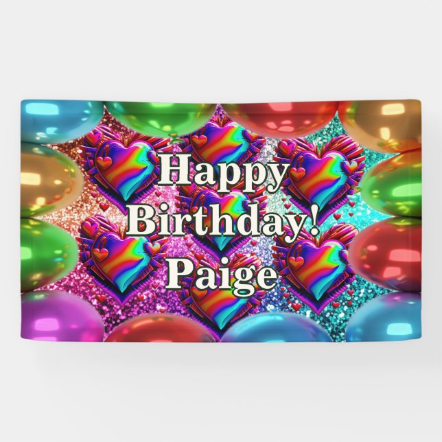 Hearts Personalized character birthday banner (Horizontal)