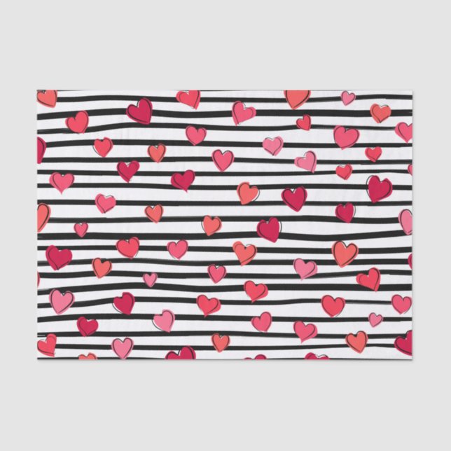 Hearts Pink and Black Colours Pattern Tissue Paper (Front)