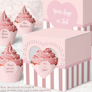 Hearts - Pink and White with stripes Heart Window  Favor Box