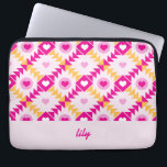Hearts Pink Bold Custom Name Laptop Sleeve<br><div class="desc">This original bold and vibrant design featuring hearts in a quilt-like pattern makes a stunning,  unique gift for her. Perfect for Valentine's Day,  Birthdays,  Mother's Day and more,  this pink and yellow case can be customized with the text of your choice.</div>