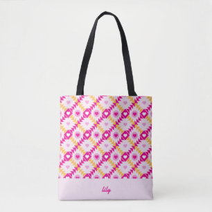 Hearts Pink Bold Custom Name Tote Bag