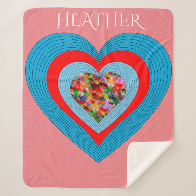 Hearts pink sherpa blanket with personalized name (Front)