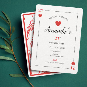 Hearts Playing Card 21st Birthday Invitation