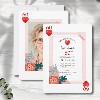 Hearts Playing Card 60th Birthday Party Invitation