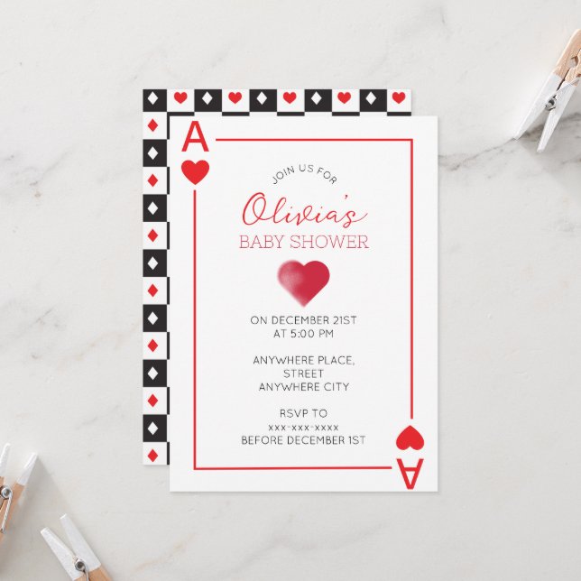 Hearts playing card baby shower  (Front/Back In Situ)