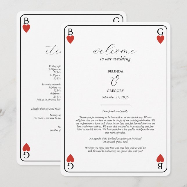 Hearts Playing Card Wedding Itinerary Program (Front/Back)