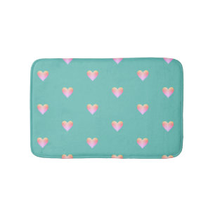 Hearts Pretty Modern Faux Iridescent Pink Teal Bath Mat