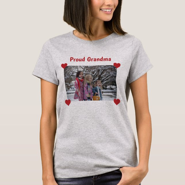 Hearts Proud Grandma Love Personalize Photo Make T-Shirt (Front)