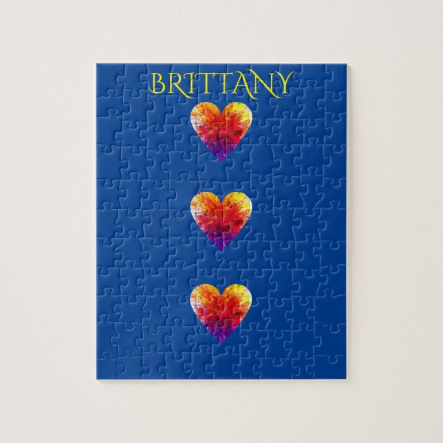 Hearts puzzle with personalized name. (Vertical)