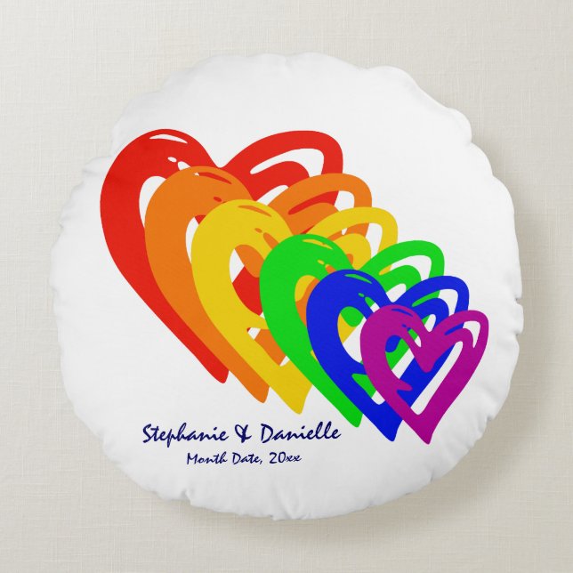 Hearts Rainbow Round Pillow (Front)