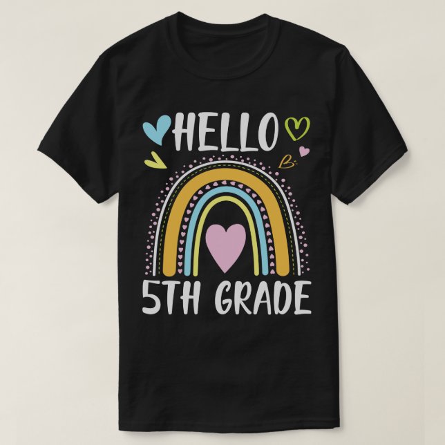 Hearts Rainbow Student Teacher Back School Hello 5 T-Shirt (Design Front)