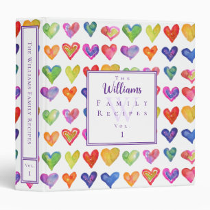 Hearts Rainbow White Custom Recipe Binder