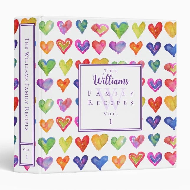 Hearts Rainbow White Custom Recipe Binder (Front/Spine)