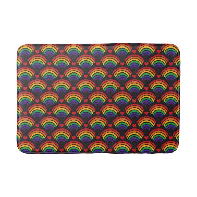 Hearts & Rainbows Pattern Bath Mat (Front)