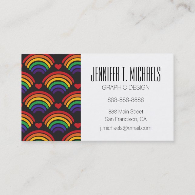 Hearts & Rainbows Pattern Business Card (Front)