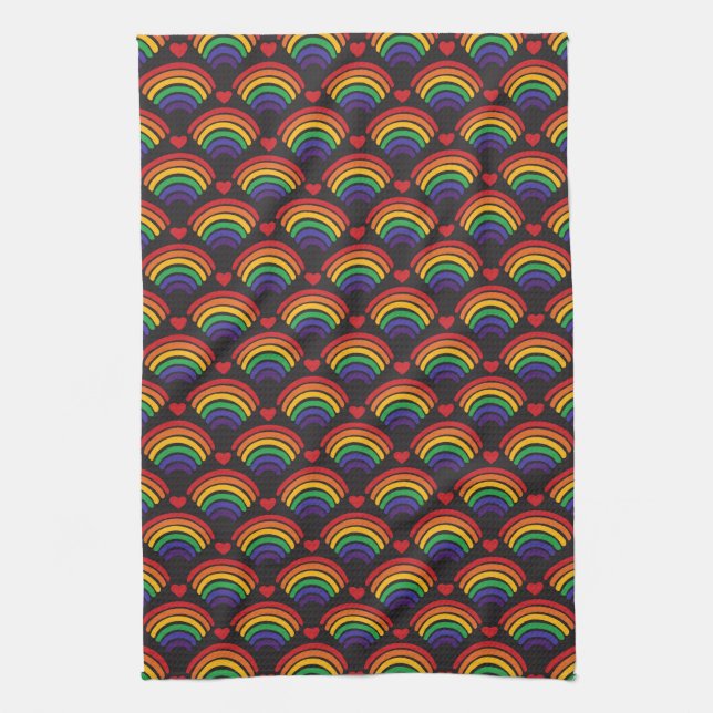 Hearts & Rainbows Pattern Kitchen Towel (Vertical)