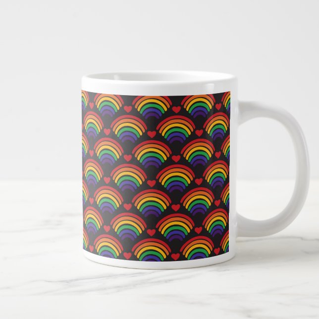 Hearts & Rainbows Pattern Large Coffee Mug (Right)