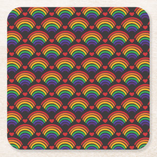 Hearts & Rainbows Pattern Square Paper Coaster