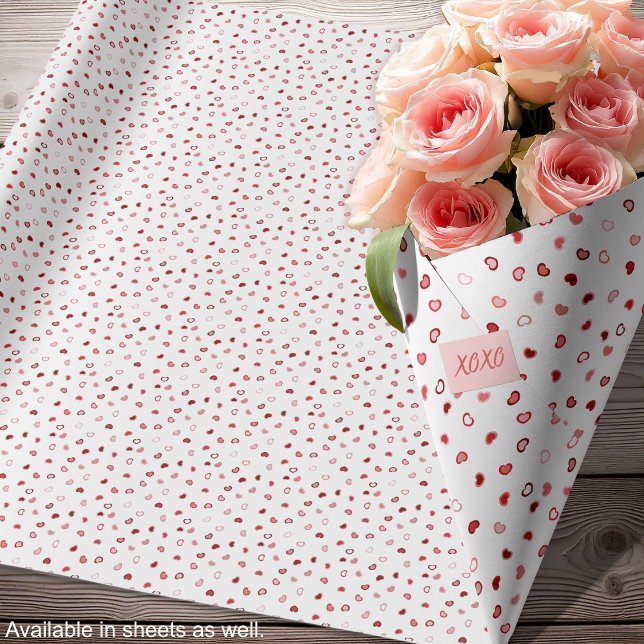 Hearts - Red and Pink Ombre on White-Rolls Wrapping Paper (Hearts - Red and Pink Ombre on White-Rolls Wrapping Paper-roses-by Leapfroglisics Shop)