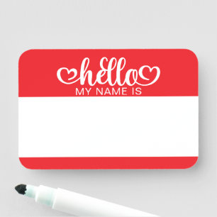 Hearts Red and White Hello My Name Is Name Tag