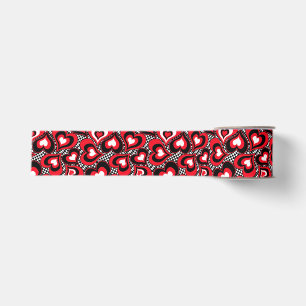 Hearts, red, black, white grosgrain ribbon