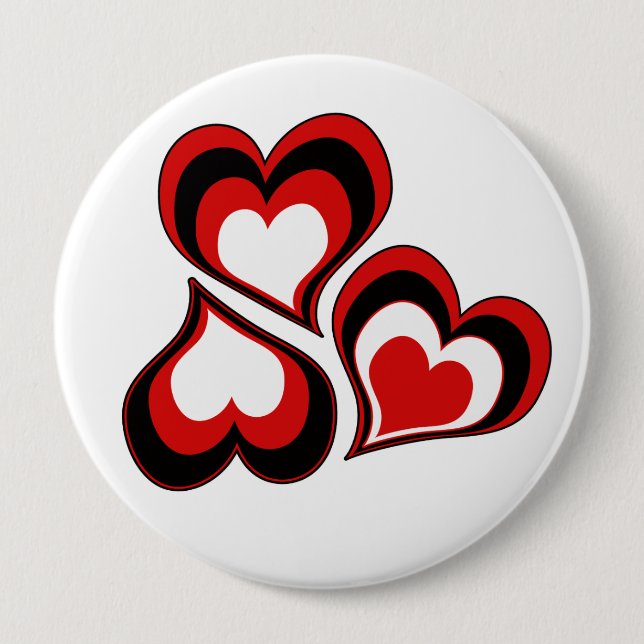 Hearts, red, black, white, Valentine's day . 4 Inch Round Button (Front)