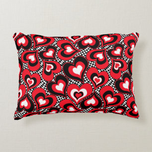 Hearts, red, black, white, Valentine's day . Accent Pillow