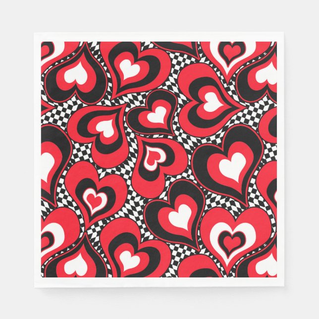 Hearts, red, black, white, Valentine's day . Napkin (Front)