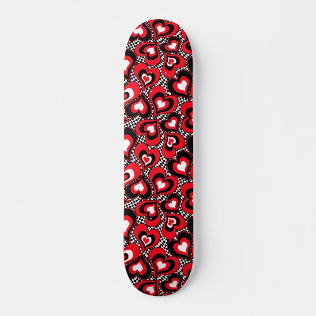 Hearts, red, black, white, Valentine's day . Skateboard (Front)