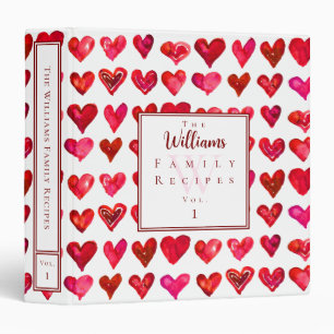Hearts Red Pink White Custom Recipe Binder