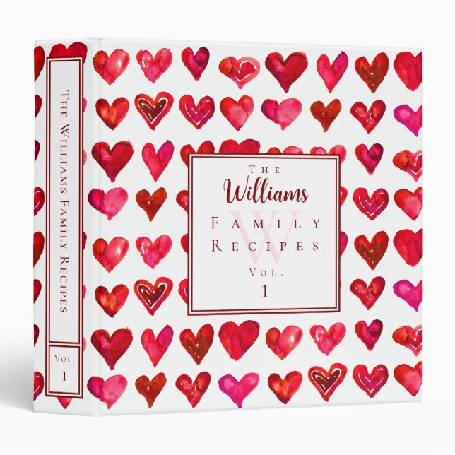 Hearts Red Pink White Custom Recipe Binder (Front/Spine)