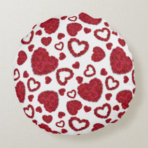 Hearts Red Roses Pattern Minimalist Round Pillow
