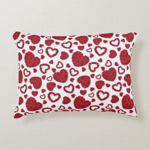 Hearts Red Roses Pattern Minimalist Valentine's Accent Pillow