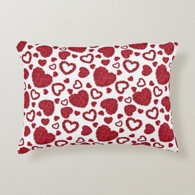 Hearts Red Roses Pattern Minimalist Valentine's Accent Pillow (Front)