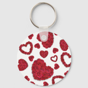 Hearts Red Roses Pattern Minimalist Valentine's Keychain