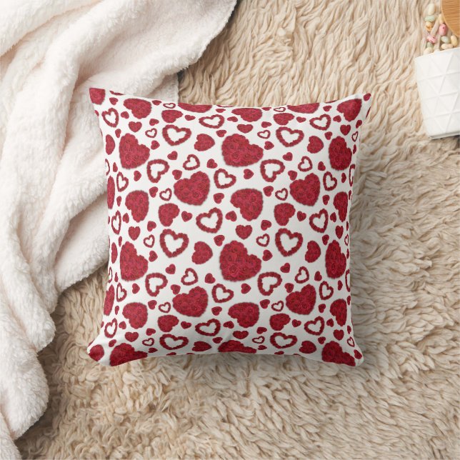 Hearts Red Roses Pattern Minimalist Valentine's Throw Pillow (Blanket)