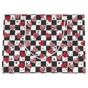 Hearts Retro Valentine's Large Gift Bag