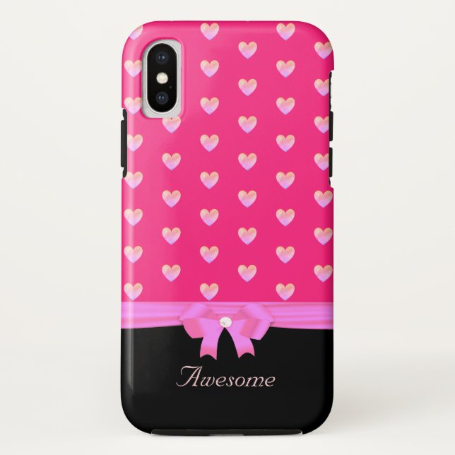 Hearts, ribbon on pink and calligraphy on black Case-Mate iPhone case (Back)