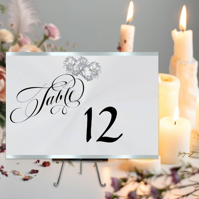 Hearts & Ribbon - Silver Pearl/Silver Table Number (Creator Uploaded)