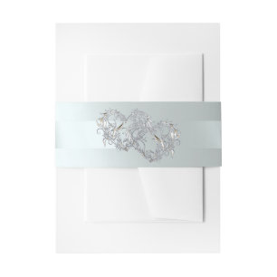 Hearts & Ribbon - Silver/Silver Invitation Belly Band
