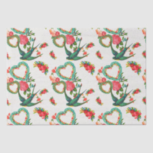 Hearts, Roses, and Hummingbirds Vintage Tissue Paper