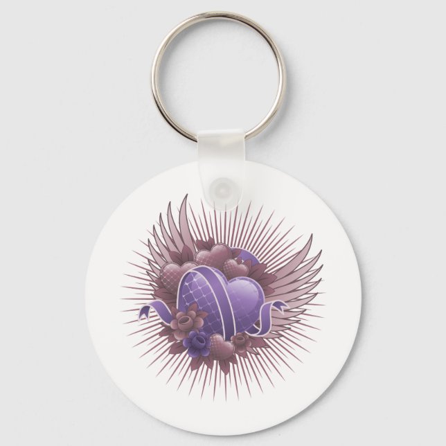Hearts Roses and Wings Keychain (Front)